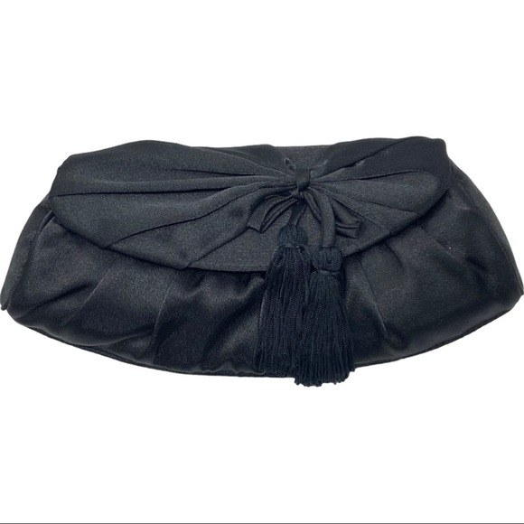 Handbags - Black Satin Evening Bag Clutch Bow Tassel Chain